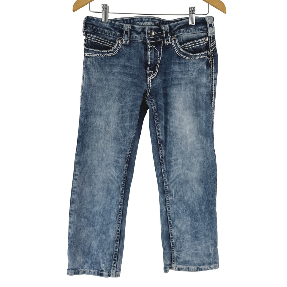 Cowgirl Tuff Co OMG Cropped Women‎ Jean Distressed Blue Denim Stretch W27